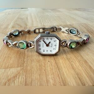 Vintage Genève Italy sterling silver XO bracelet octagonal watch NEW BATTERY